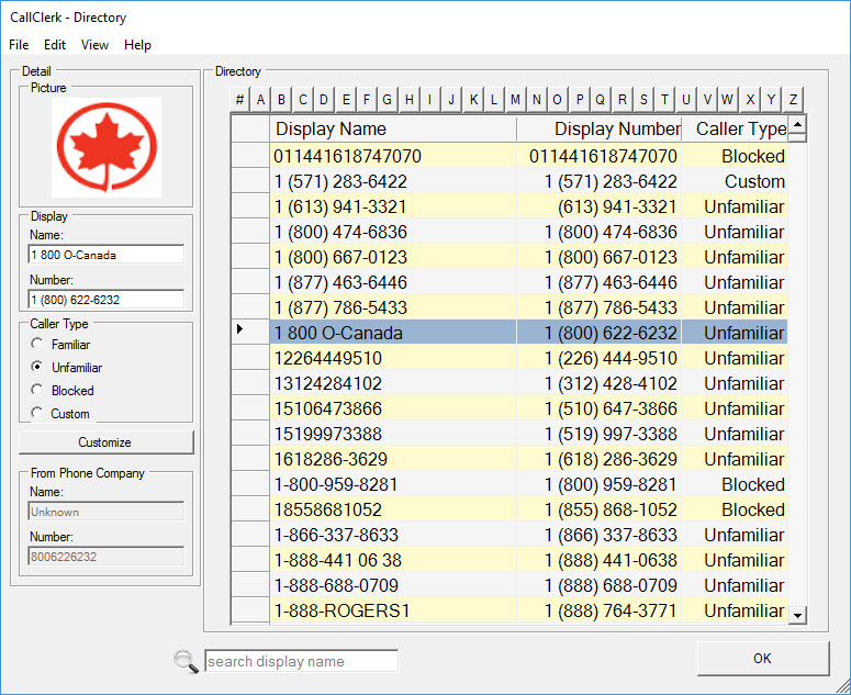 CallClerk Directory Window